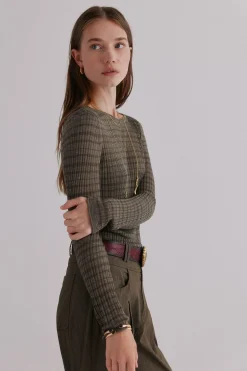 Hoss Intropia Nadine. Top estampado a rayas Kaki