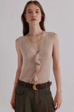 Hoss Intropia Nahia. Top con volante Beige Sale