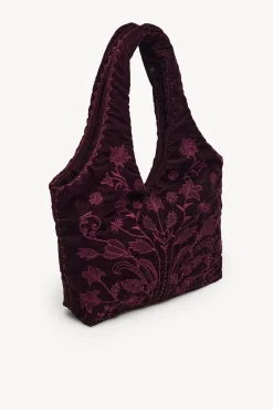 Hoss Intropia Nuria. Bolso hobo terciopelo bordado Granate Sale