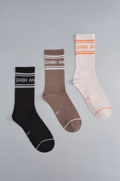 Dash and Stars Pack 3 calcetines algodón logo marr&oacute;n New