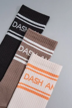 Dash and Stars Pack 3 calcetines algodón logo marr&oacute;n New