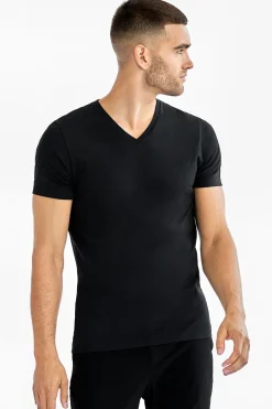 Bread & Boxers Pack 2 camisetas elásticas cuello pico negro Clearance