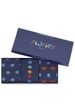 Punto Blanco Pack de 3 calcetines cortos de algodón orgánico Stories Monstruos azul Discount