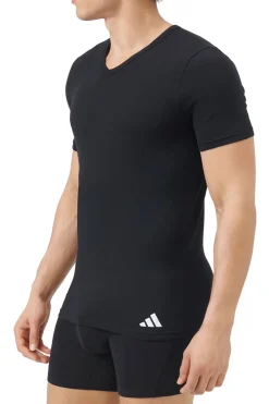 Adidas Pack de 2 camisetas de cuello pico de algodón elástico para hombre negro Discount