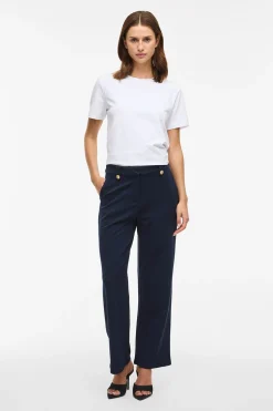 Vila Pantalón ancho con botones Azul marino