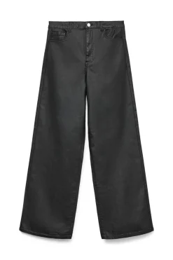 Vero Moda Curve Pantalón ancho efecto piel Negro Clearance