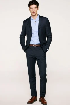 Selected Pantalón de cuadros de traje Slim Fit. Azul marino Clearance