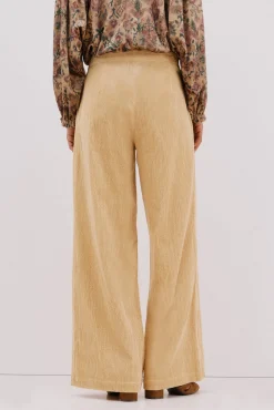 Cortefiel Pantalón de mujer ancho de pana Amarillo Sale