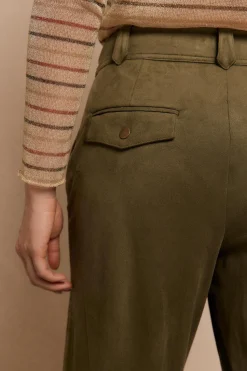 Slowlove Pantalón de pinzas de antelina Verde Best