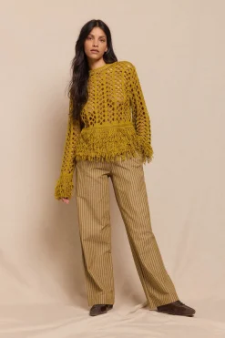 Slowlove Pantalón de rayas pijamero Estampado verde Clearance