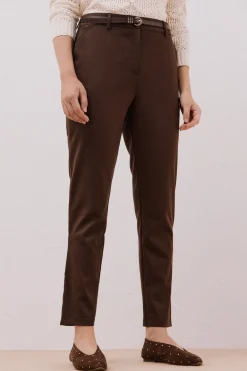 Cortefiel Pantalón de vestir con cinturón Marr&oacute;n oscuro Hot