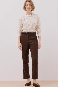 Cortefiel Pantalón de vestir con cinturón Marr&oacute;n oscuro Hot