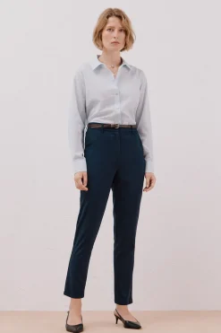 Cortefiel Pantalón de vestir con cinturón Azul marino Best