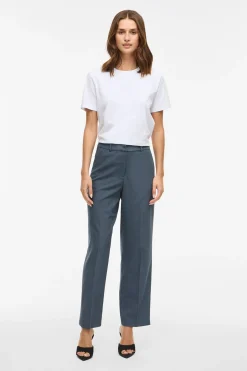 Vila Pantalón de vestir recto con viscosa Azul Sale