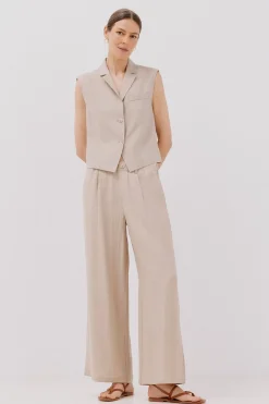 Cortefiel Pantalón fluido ancho Beige New