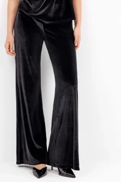 Gisela Pantalón largo de terciopelo elástico con diseño elegante negro Online