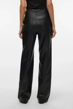 Vero Moda Pantalón largo efecto piel Negro Discount