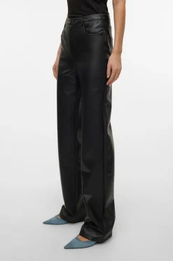 Vero Moda Pantalón largo efecto piel Negro Discount