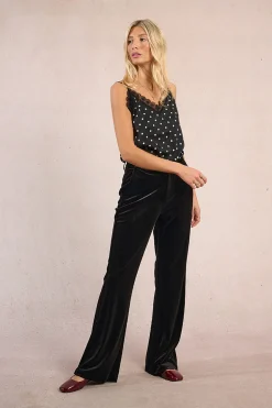 Molly Bracken Pantalón largo efecto terciopelo Negro Sale