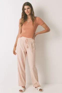 Women'secret Pantalón largo franela rayas naranja Sale