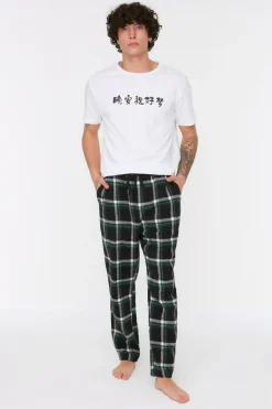 Trendyol Pantalón pijama largo unisex cuadros estampado Sale
