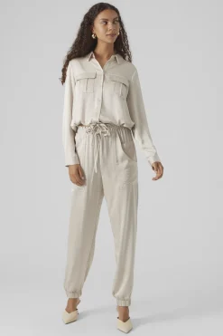 Vero Moda Pantalón pitillo efecto satinado Beige Discount
