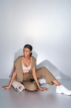 Dash and Stars Pantalón recto ancho canalé marrón nude Best