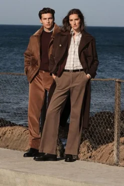 Pedro del Hierro Pantalones pana wide leg classic Marr&oacute;n Online