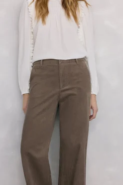 Pedro del Hierro Pantalones pana wide leg classic Marr&oacute;n Online
