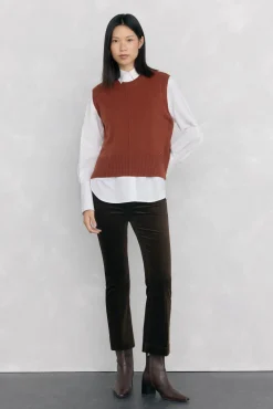 Pedro del Hierro Pantalones terciopelo flare cropped Marr&oacute;n Best