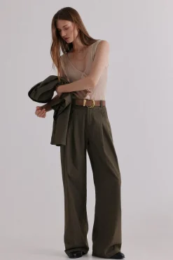 Hoss Intropia Paola. Pantalones con pliegues Kaki Outlet