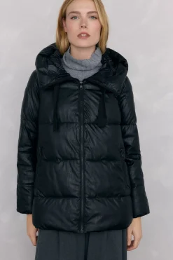 Pedro del Hierro Parka capucha efecto piel Negro Outlet