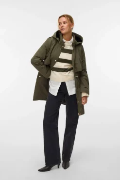 Vero Moda Parka con botones plateados Verde Discount