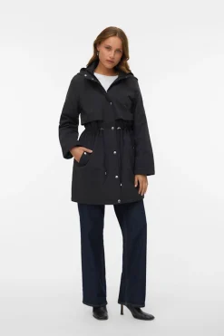 Vero Moda Parka con botones plateados Negro Online