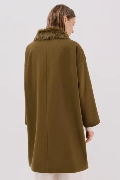 Cortefiel Parka con cuello efecto pelo Marrón oscuro Discount