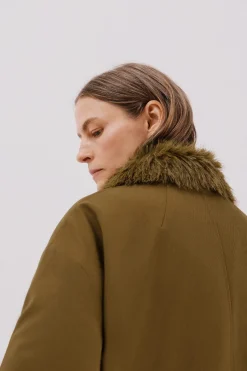 Cortefiel Parka con cuello efecto pelo Marrón oscuro Discount