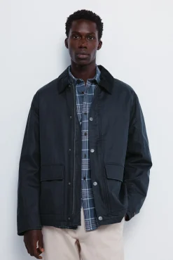 Springfield Parka corta cuello pana azul Sale