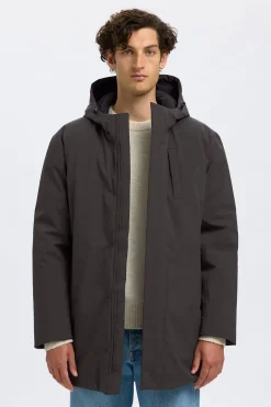 Selected Parka impermeable con capucha Gris oscuro Clearance