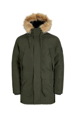 Jack & Jones Parka larga acolchada con capucha pelo verde Best