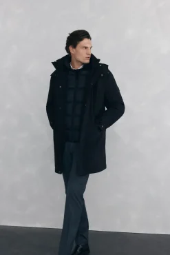 Pedro del Hierro Parka larga capucha con vistas Negro Sale