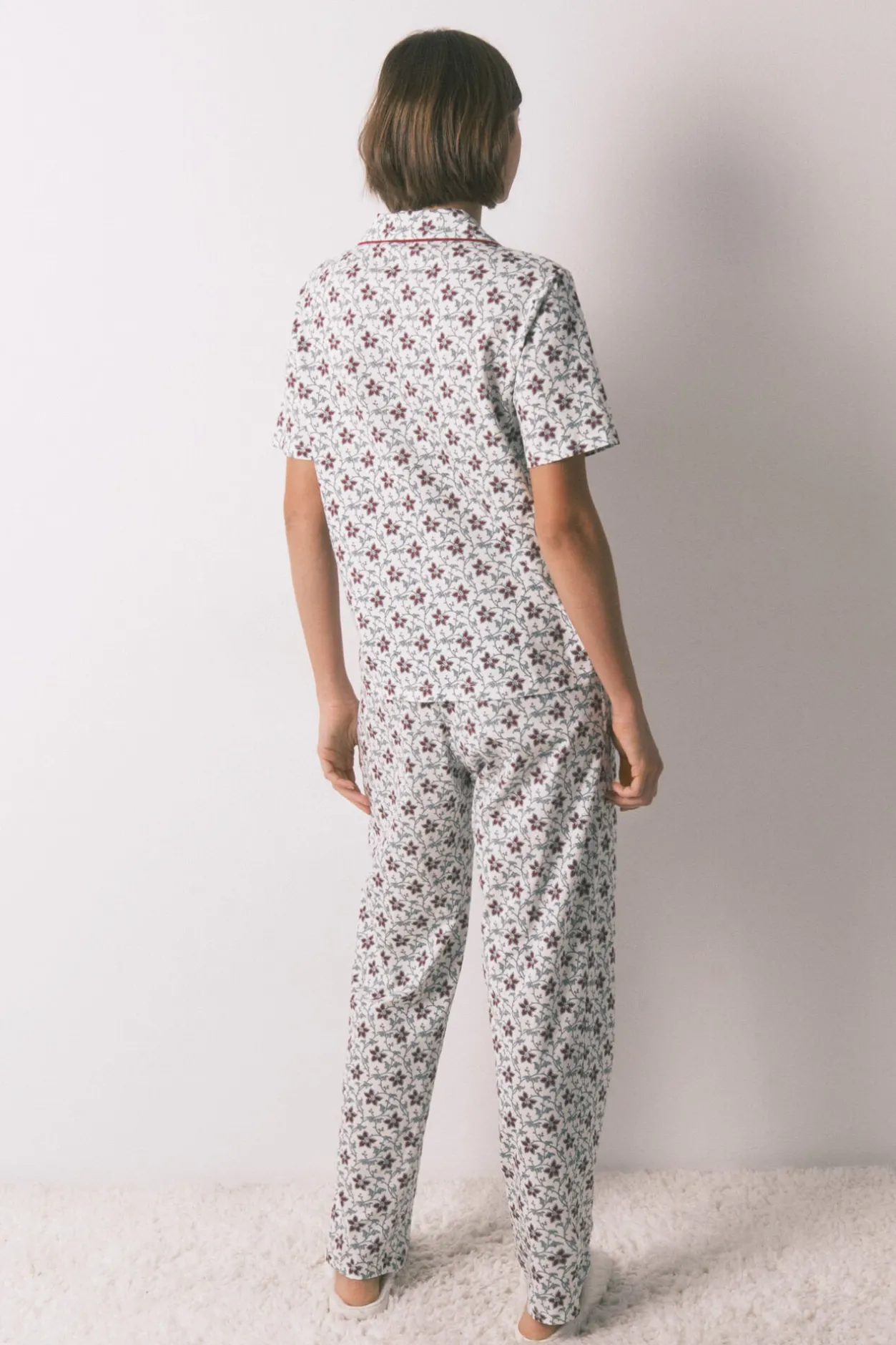 Women'secret Pijama camisero algodón estampado flores marfil New