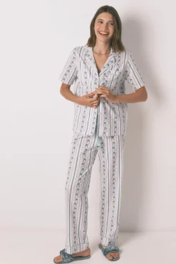 Women'secret Pijama camisero Capri 100% algodón rayas marfil Sale