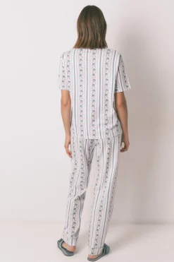 Women'secret Pijama camisero Capri 100% algodón rayas marfil Sale