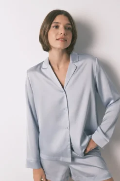 Women'secret Pijama camisero corto satén azul Online
