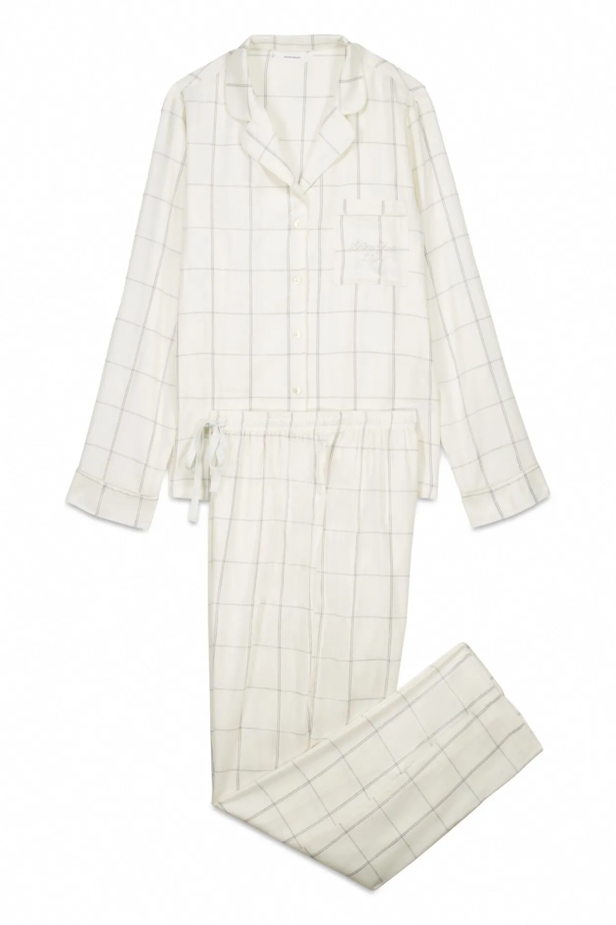 Women'secret Pijama camisero franela algodón blanco print cuadros marfil Best