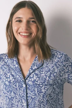 Women'secret Pijama camisero largo 100% algodón print flores azul Sale