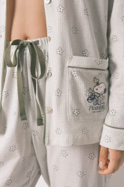 Women'secret Pijama camisero largo 100% algodón Snoopy marfil Discount