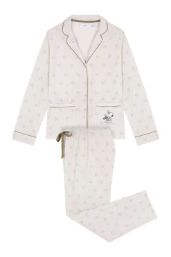 Women'secret Pijama camisero largo 100% algodón Snoopy marfil Discount
