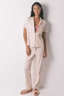 Women'secret Pijama camisero largo 100% algodón flores rosa Hot