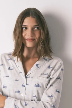 Women'secret Pijama camisero largo 100% algodón print casitas gris Best